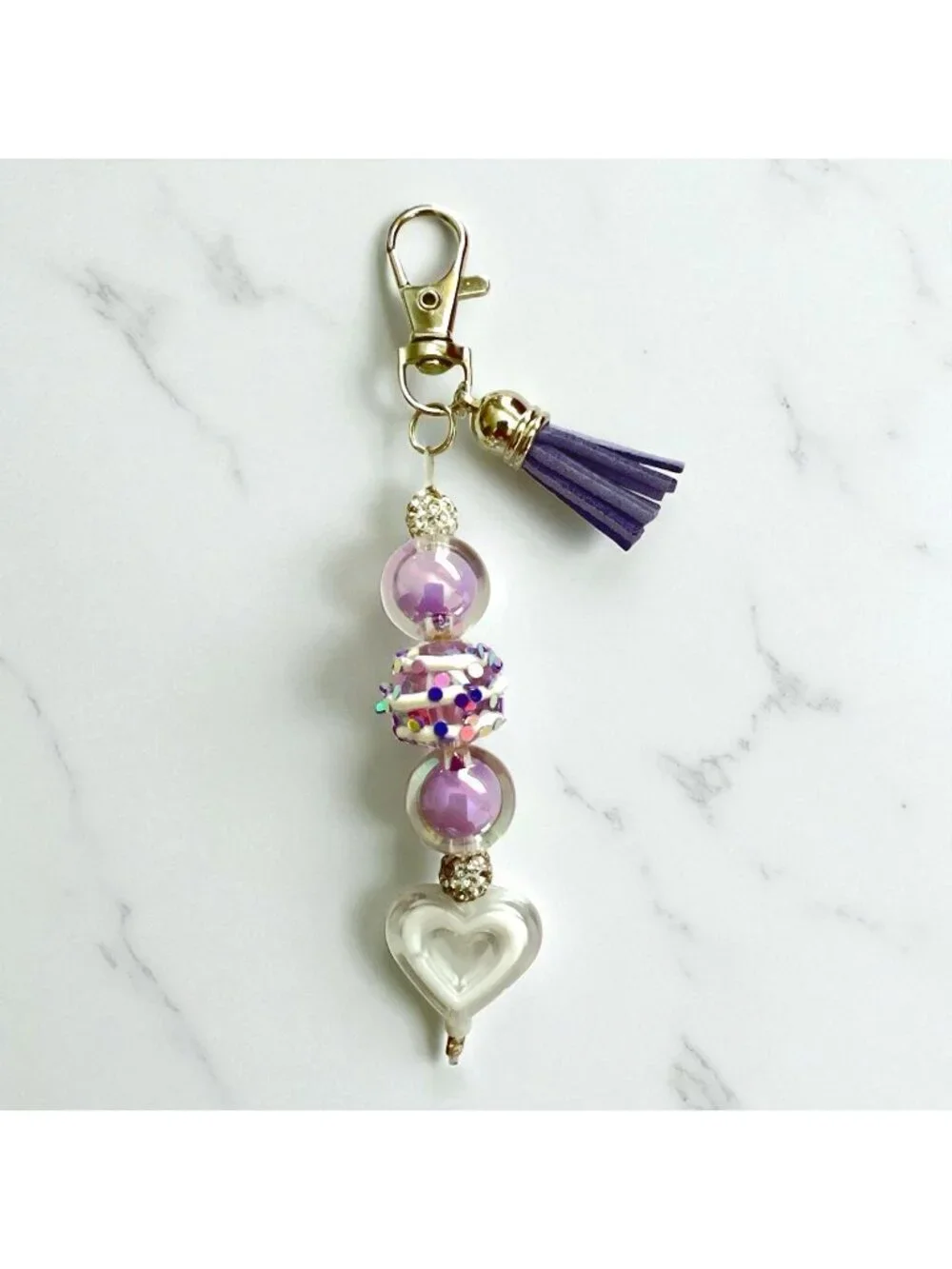 Handmade Keychain-Purse Clip-Lavender With Heart
